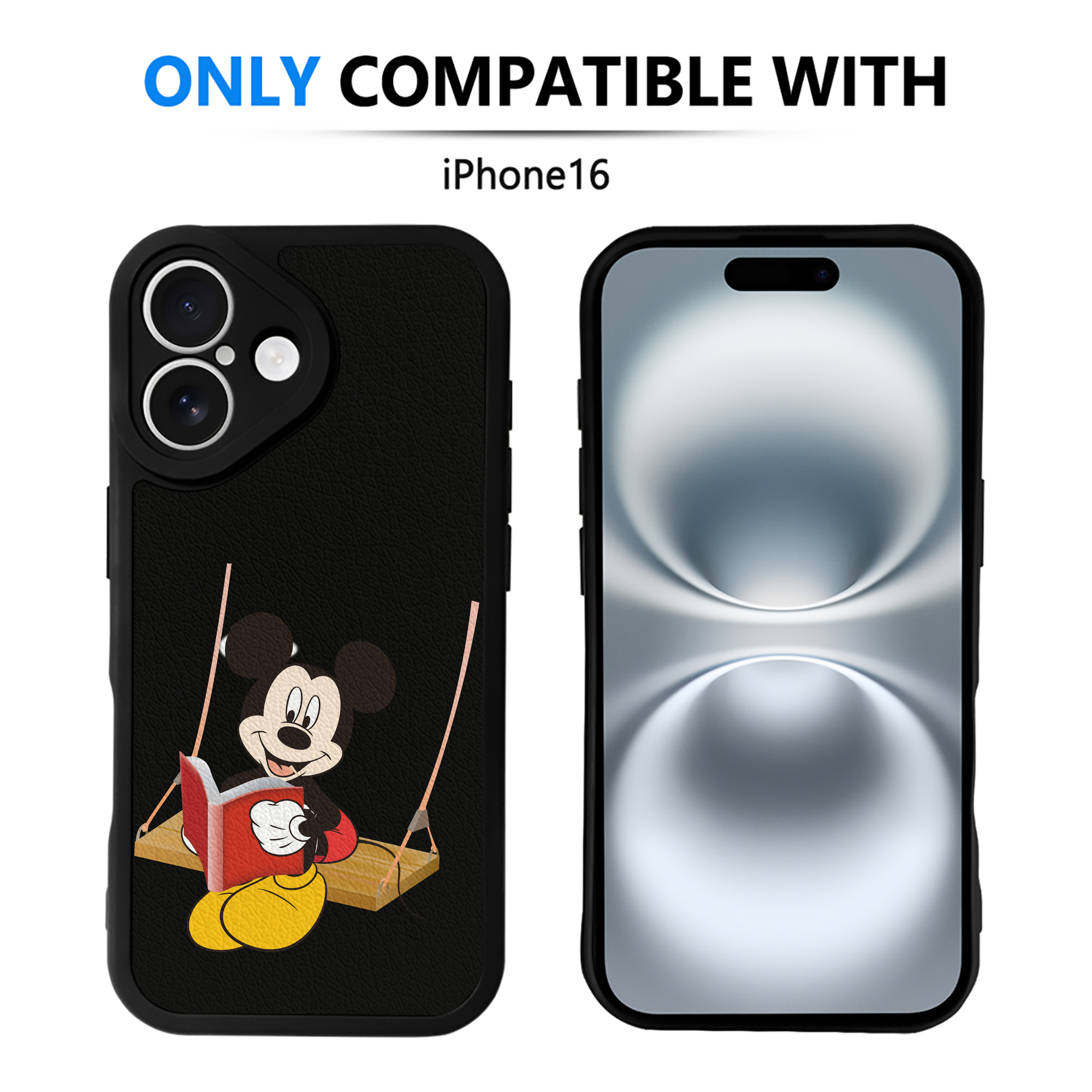 （画像用） ミッキーマウス Mickey Mouse 【iPhone 16シリーズ対応】シリコンスマホケース（レザー調） 材質：シリコン